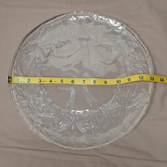 Arcoroc Glass Platter Happy Holiday Christmas Round Wreath With Bow USA 13" - Picture 9 of 12